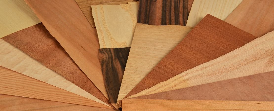 samples of wood veneer in different wood grains and finishes