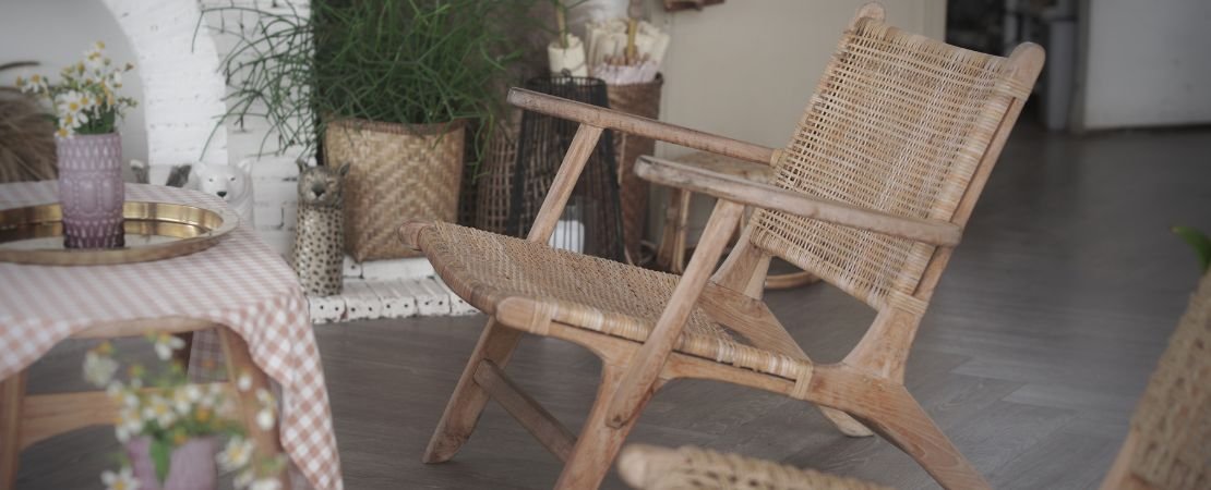 rattan cane chair in family room
