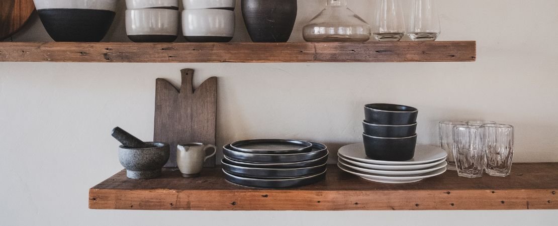 floating shelves in kitchen