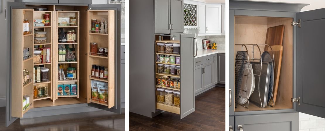 pull out shelves and dividers for pantry storage