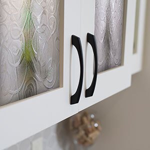 Textured glass in cabinet door
