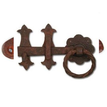 RUSTED & WAXED IRON GATE LATCH W/RING HANDLEimage