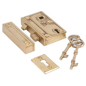 BRASS SCREEN DOOR RIM LOCK W/STRIKE PLATEimage