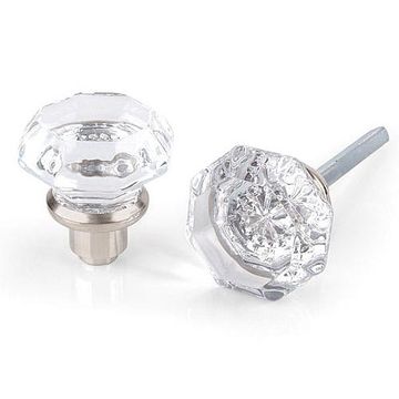 OCTAGONAL GLASS DOORKNOB SET W/POL NICKEL BASEimage