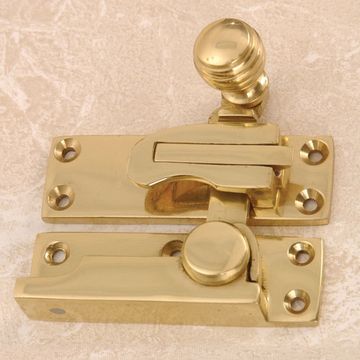 POL BRASS REEDED BALL SASH FASTENER W/LOCKimage