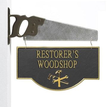 BLACK W/GOLD WORKSHOP PLAQUE&SAW BRACKET*DS*PPDimage