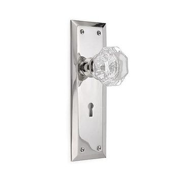 GLASS OCTAGON KNOB W/PN PLATE-2 3/8PASSAGE SETimage