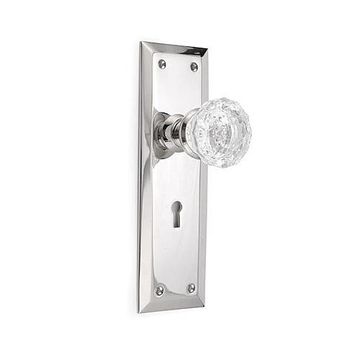 GLASS FLUTED KNOB W/PN PLATE-2 3/8PASSAGE SETimage