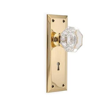 GLASS OCTAGON KNOB W/PB PLATE 7X2 1/4-2 3/8PSGimage