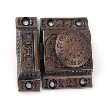 WEATHERED BRZ ORNAMENTAL CAB LATCH W/SUN MOTIF KNOimage
