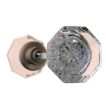 BR NCKL OCTAGONAL GLASS DOOR KNOB SETimage