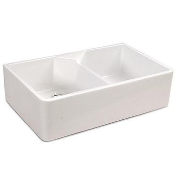 WHITE 1-HOLE 31DBL BOWL FIRECLAY SINK*DS*TRUCK*image