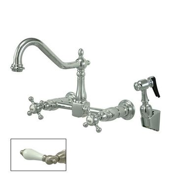 Wall Mount Adjustable Center Kitchen Faucet With Sprayerimage