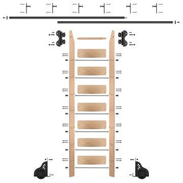 Quiet Glide Maple Library Ladder & 12 Ft Rolling Hardware Kitimage