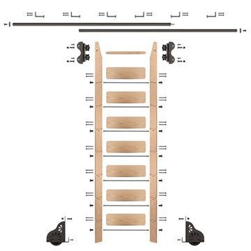 Quiet Glide Maple Library Ladder & 12 Ft Rolling Hardware Kitimage