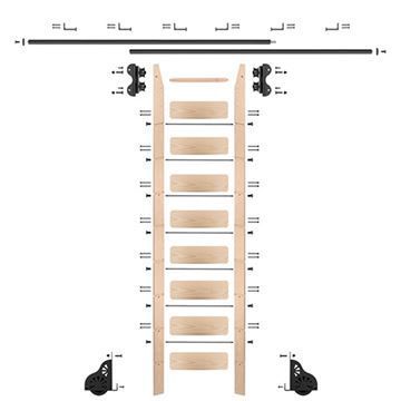 Quiet Glide Maple Library Ladder & 12 Ft Rolling Hardware Kitimage