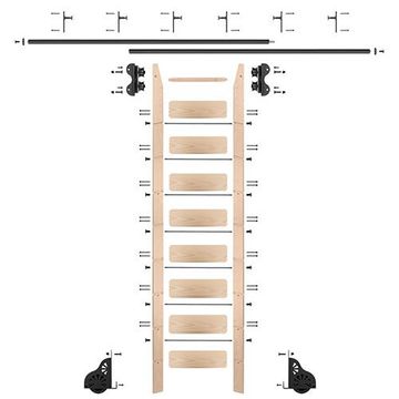 Quiet Glide Maple Library Ladder & 12 Ft Rolling Hardware Kitimage