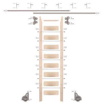 Quiet Glide Maple Library Ladder & 12 Ft Rolling Hardware Kitimage