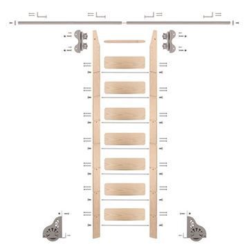 Quiet Glide Maple Library Ladder & 8 Ft Rolling Hardware Kitimage