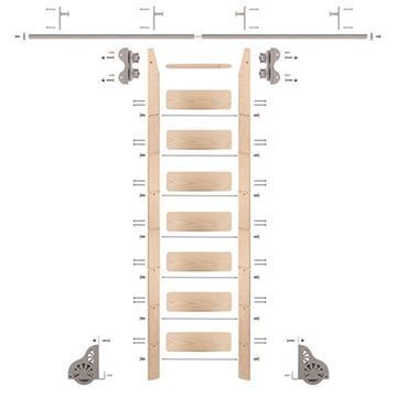 Quiet Glide Maple Library Ladder & 8 Ft Rolling Hardware Kitimage