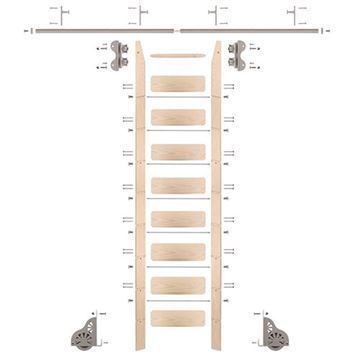 Quiet Glide Maple Library Ladder & 8 Ft Rolling Hardware Kitimage