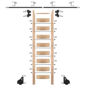 Quiet Glide Maple Library Ladder & 8 Ft Rolling Hardware Kitimage