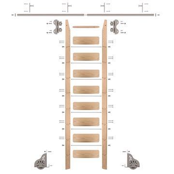 Quiet Glide Maple Library Ladder & 8 Ft Rolling Hardware Kitimage