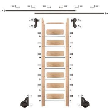 Quiet Glide Maple Library Ladder & 12 Ft Rolling Hook Hardware Kitimage