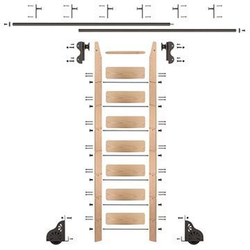 Quiet Glide Maple Library Ladder & 12 Ft Rolling Hook Hardware Kitimage