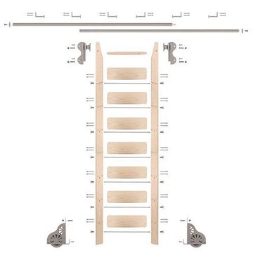 Quiet Glide Maple Library Ladder & 12 Ft Rolling Hook Hardware Kitimage