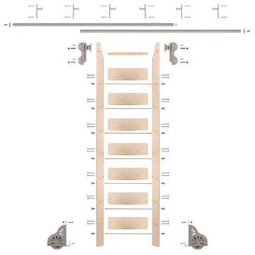 Quiet Glide Maple Library Ladder & 12 Ft Rolling Hook Hardware Kitimage