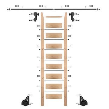 Quiet Glide Maple Library Ladder & 12 Ft Rolling Hook Hardware Kitimage
