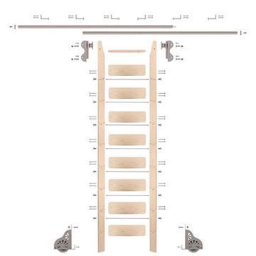 Quiet Glide Maple Library Ladder & 12 Ft Rolling Hook Hardware Kitimage