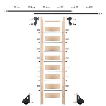 Quiet Glide Maple Library Ladder & 12 Ft Rolling Hook Hardware Kitimage