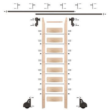 Quiet Glide Maple Library Ladder & 12 Ft Rolling Hook Hardware Kitimage