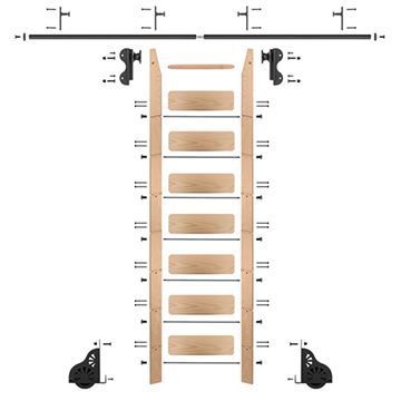 Quiet Glide Maple Library Ladder & 8 Ft Rolling Hook Hardware Kitimage