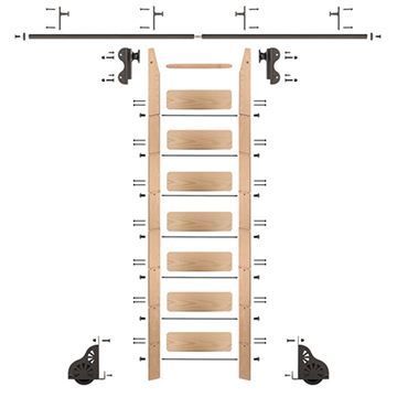 Quiet Glide Maple Library Ladder & 8 Ft Rolling Hook Hardware Kitimage