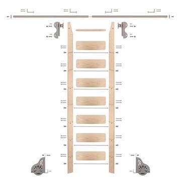 Quiet Glide Maple Library Ladder & 8 Ft Rolling Hook Hardware Kitimage