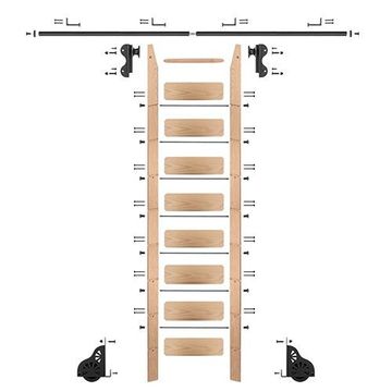 Quiet Glide Maple Library Ladder & 8 Ft Rolling Hook Hardware Kitimage