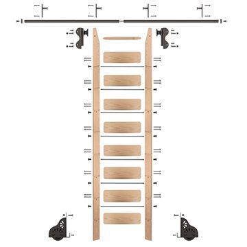Quiet Glide Maple Library Ladder & 8 Ft Rolling Hook Hardware Kitimage
