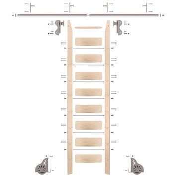 Quiet Glide Maple Library Ladder & 8 Ft Rolling Hook Hardware Kitimage