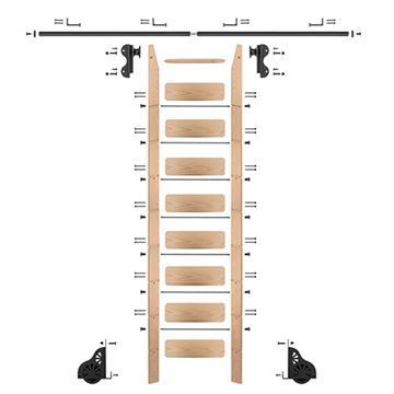 Quiet Glide Maple Library Ladder & 8 Ft Rolling Hook Hardware Kitimage