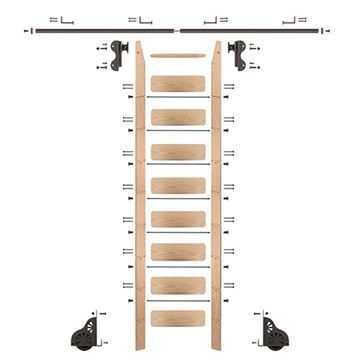 Quiet Glide Maple Library Ladder & 8 Ft Rolling Hook Hardware Kitimage