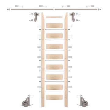 Quiet Glide Maple Library Ladder & 8 Ft Rolling Hook Hardware Kitimage