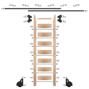 Quiet Glide Oak Library Ladder & 12 Ft Rolling Hardware Kitimage
