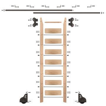 Quiet Glide Oak Library Ladder & 12 Ft Rolling Hardware Kitimage