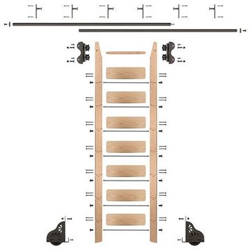 Quiet Glide Oak Library Ladder & 12 Ft Rolling Hardware Kitimage