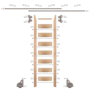 Quiet Glide Oak Library Ladder & 12 Ft Rolling Hardware Kitimage