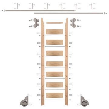 Quiet Glide Oak Library Ladder & 12 Ft Rolling Hardware Kitimage