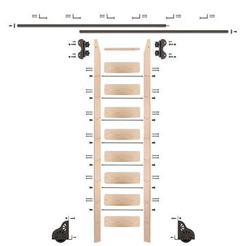 Quiet Glide Oak Library Ladder & 12 Ft Rolling Hardware Kitimage